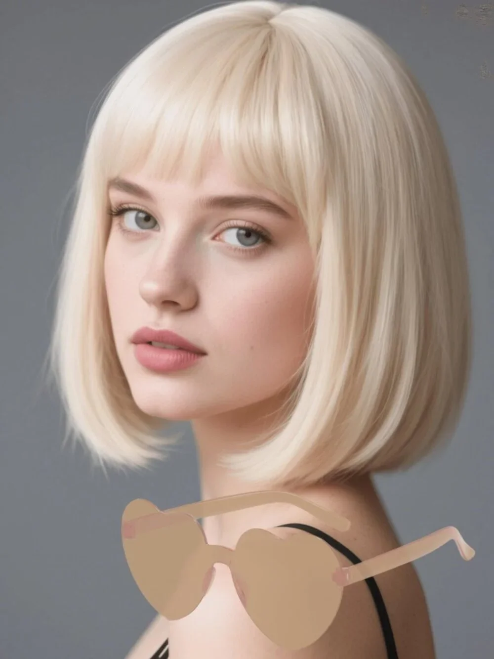 FSLLZCJY Blonde Bob Wig with Heart Sunglasses - Heat-Resistant, Synthetic Fiber